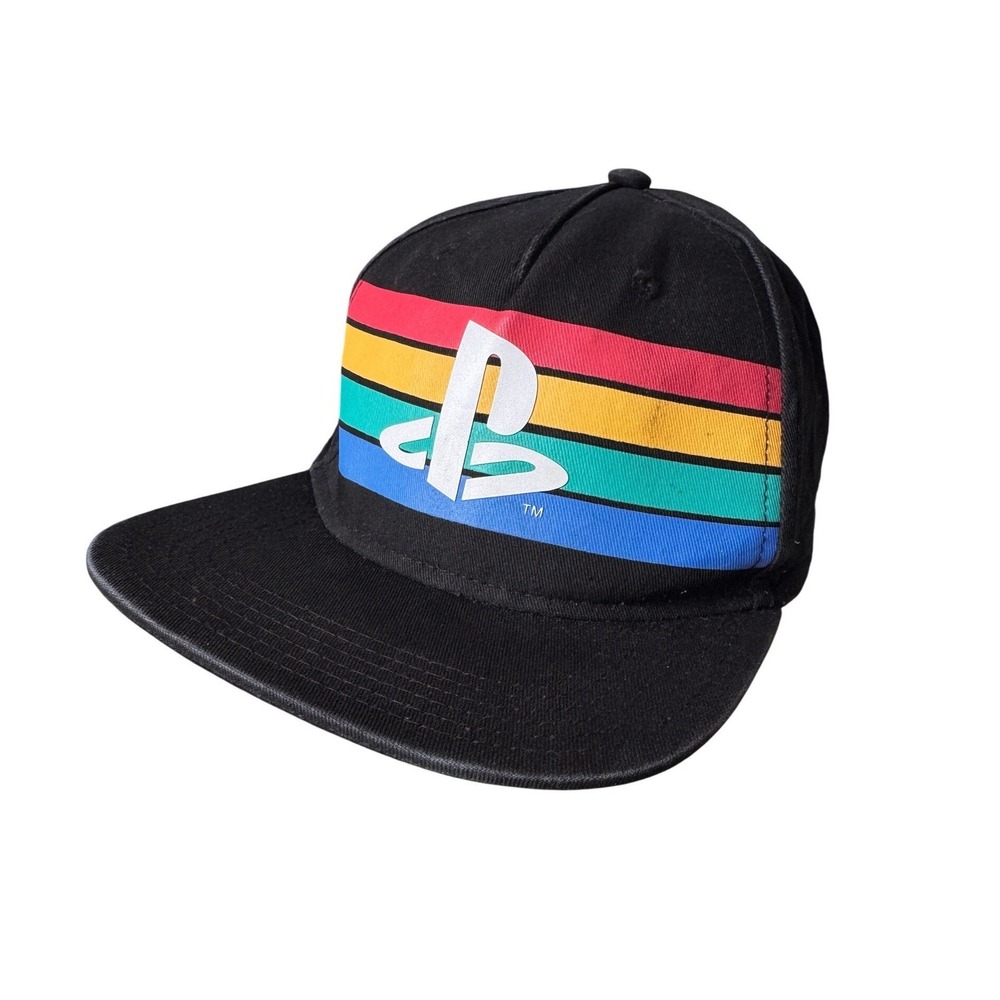 PlayStation Snapback‎ Hat Black Rainbow Stripe Logo Flat Brim Adjustable